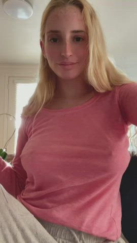 Babe blondie boobs Busty Freckles skinny teen titties Porn GIF