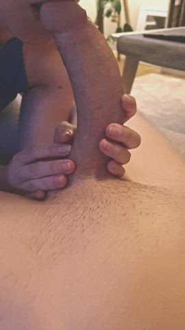 Huge schlong blowjob schlong meat Worship Couch Sex couple Deepthroat Handjob Real lovers Porn GIF