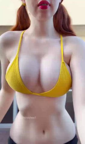 Bikini sweet Natural breasts Perky ginger Titty Drop Porn GIF