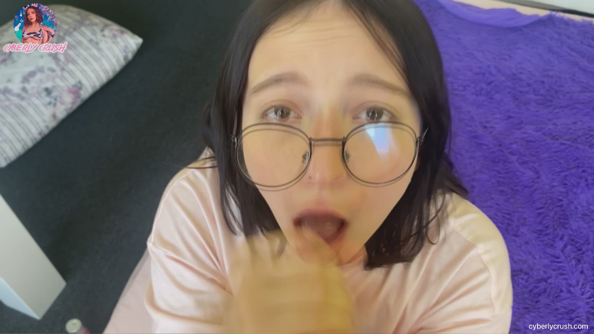 Amateur blowjob cum pretty Eye Contact Facial Glasses Handjob teenie Porn GIF