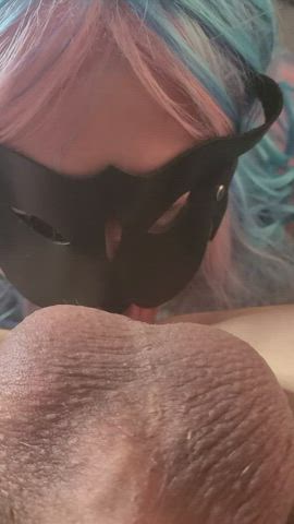 Amateur butt Eating blow Licking Long Tongue Mask Real lovers Rimjob Rimming Porn GIF